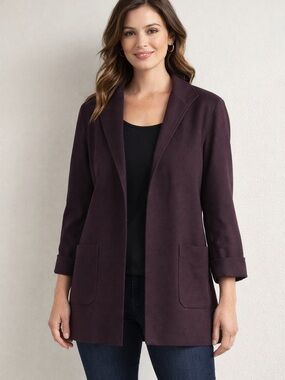 Requirements Plum Wool Blend Blazer Jacket Open Front Size 12